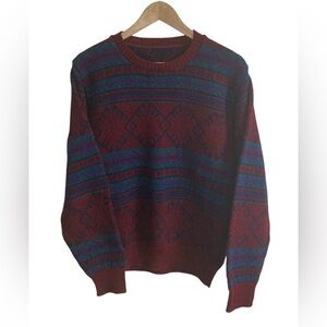Vintage 90s Y2K Patterned Sweater Size Medium Maroon Blue Made In USA Cosby